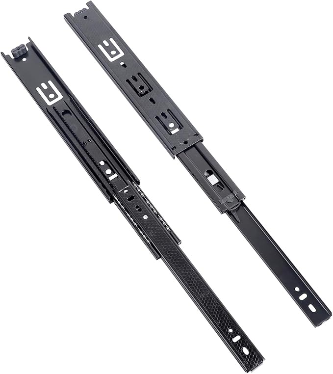 KINJOEK 2 PCS 10 Inch Full Extension Ball Bearing Drawer Slides Heavy Duty Side Mount Cabinet Rails with Screws, Tool Box Keyboard Slides Rack, Black