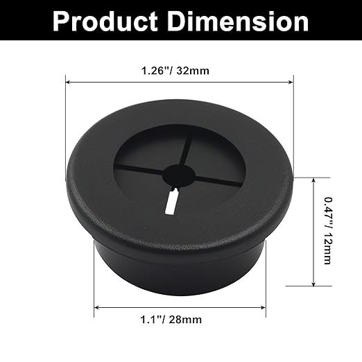 Hordion 2PCS Rubber Grommet 1-1/8 Inch (28mm), Desk Grommet Black Wire Hole Cover for Office Computer Desk Wire Cable Cord Organizer