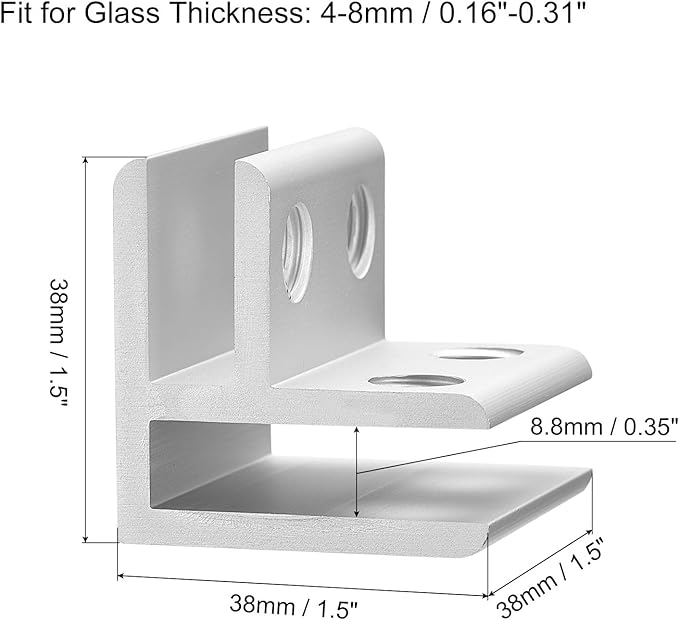uxcell 90 Degree Glass Clamp, 4pcs for 4-8mm Aluminum Alloy Glass Shelf Support Bracket Double Side Glass Holder for Cabinet Cupboard