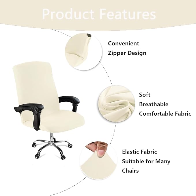 Office Chair Cover,Removable Desk Chair Cover with Zipper,Stretch Anti-dust Universal Rotating Office Seat Slipcover,Washable High Back Computer Seat Protector for Pets (Beige, Large)