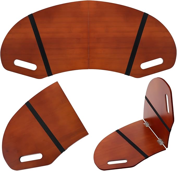 GlikCeil 29.5" Wood Curved Lap Desk Table Tray with Handles Wooden Foldable Desk Curved Bed Lap Board Keyboard Tray for Laptop Computer Mouse(Reddish Brown)