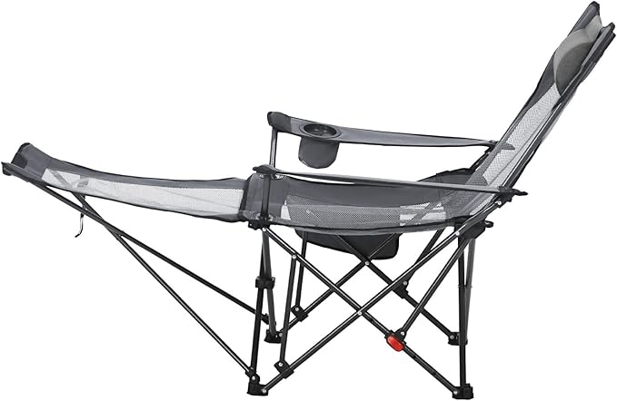 VEVOR 2-in-1 Reclining Camping Chair with Footrest for Adults, 4 Adjustable Positions, Portable Folding Lounger, Lightweight Mesh Beach Chair Supports 220lbs, Heavy Duty Camp Chairs Outdoor, Gray