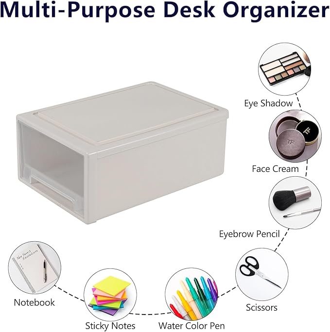 12 Quart Desktop Storage Organization Unit, 4 Pack Plastic Stacking Drawer Units