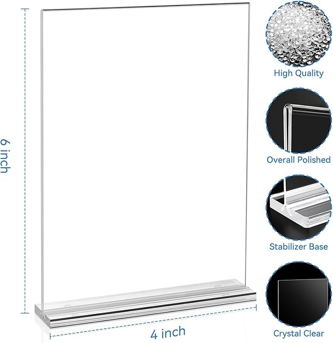 EHWINE 4 Pack Acrylic Sign Holders 4x6 Double-Sided Tabletop Display Stands for Menus Flyers & Signs, Clear Acrylic Picture Frame for Office Business Store & Events