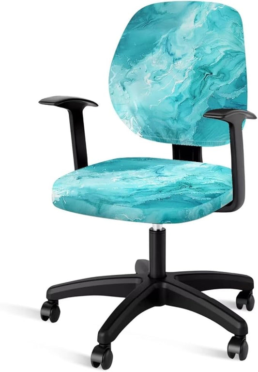 Blue Marble Print Office Chair Covers for Women Stretchable Office Chair Seat Cover 2 Piece Washable Gaming Chair Cover Universal Fit Wheelchairs,Computer Chairs,Gaming Chairs