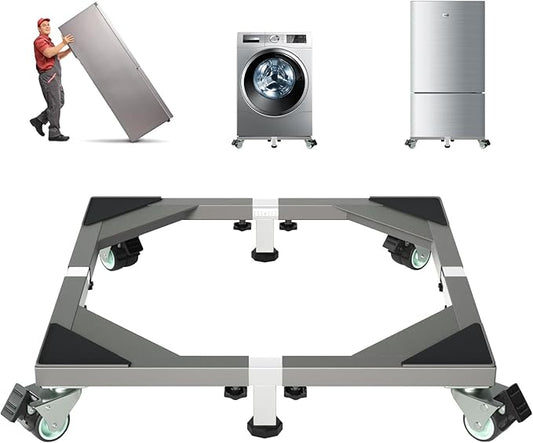 I'Ezonk Heavy Duty All Stainless Steel Mobile Mini Fridge Stand, Refrigerator Stand and Washing Machine Stand with Wheels, Adjustable Furniture Dolly for Washer, Refrigerator and Dryer(Gray)