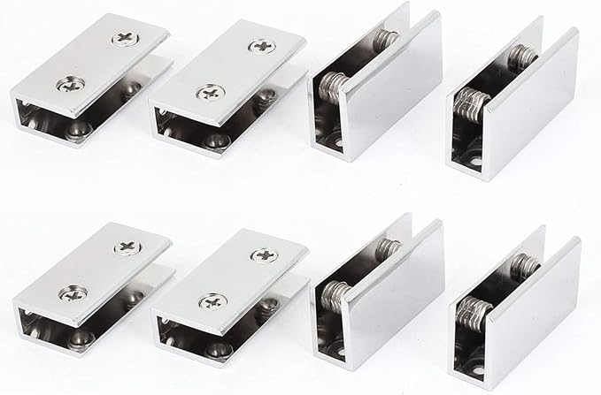 XMHF Stainless Steel Rectangle Adjustable Glass Shelf Clips Clamp Silver Tone Bracket Holder for 8-12mm Thickness Glass Pack of 8