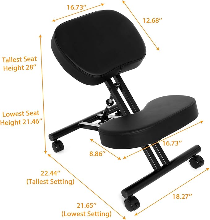 Himimi Ergonomic Kneeling Chair for Office - Faux Leather - Thick Comfortable Moulded Foam Cushions - Brake Casters, Adjustable Stool for Home & Office