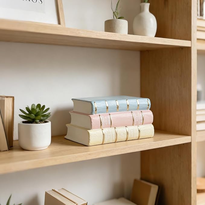 Decorative Books Shelf Home Decor - Resin Fake Books for Decoration Coffee Table Books for Living Room Aesthetic Bedroom Bookshelf Office Desk Bookends Modern Farmhouse 5.5 x 4.5 x 7.5 Inch DiliComing