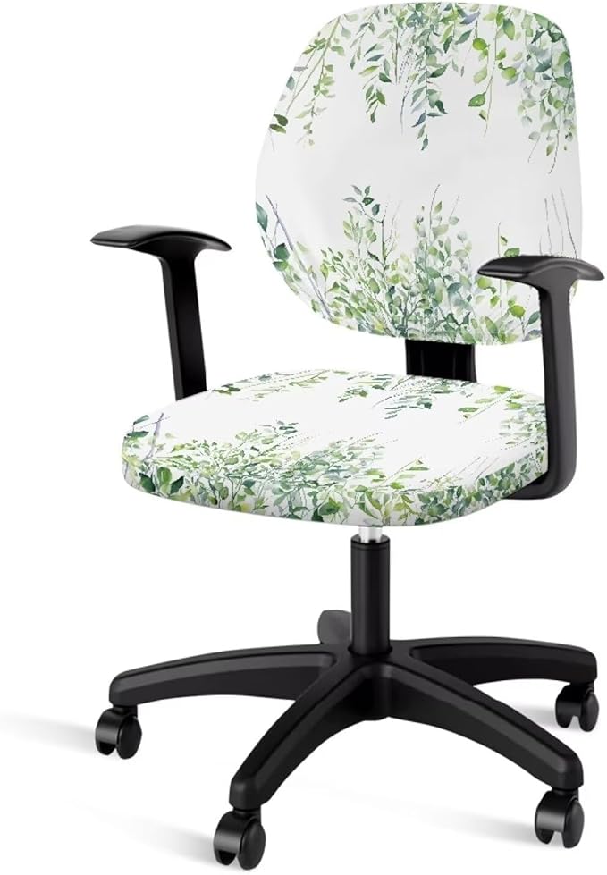 Green Leaves Office Chair Covers 2 Piece Stretchable Computer Chair Seat Cover Decorative Universal Slipcover for Rotating Chair,Gaming Chair Protector Cover Desk Accessories for Women