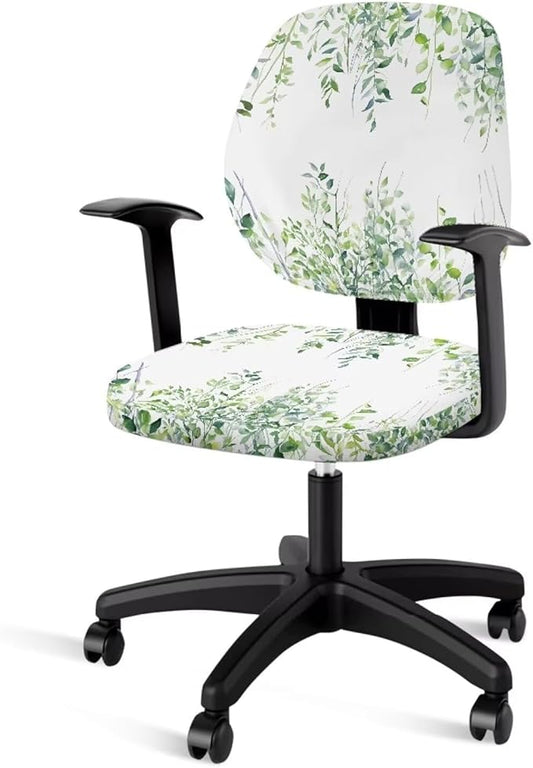 Green Leaves Office Chair Covers 2 Piece Stretchable Computer Chair Seat Cover Decorative Universal Slipcover for Rotating Chair,Gaming Chair Protector Cover Desk Accessories for Women