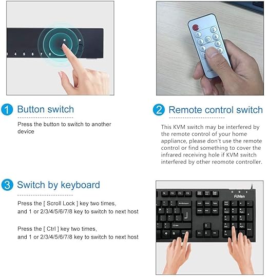 KVM Switch 8 Ports with Hotkey, 8 in 1 Out USB 2.0 HDMI KVM Switcher Support 4K@30Hz for 8 PC Share Keyboard and Mouse, Compatible with Windows/Linux/Mac System etc