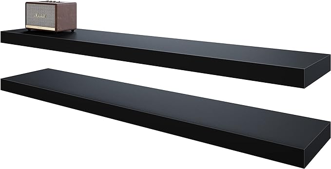 BAMEOS Floating Shelves,40 in W x 8in D Wall Mounted Wooden Shelves with Invisible Brackets Set of 2, Hanging Wall Shelves Decoration for Bedroom, Bathroom, Living Room and Kitchen