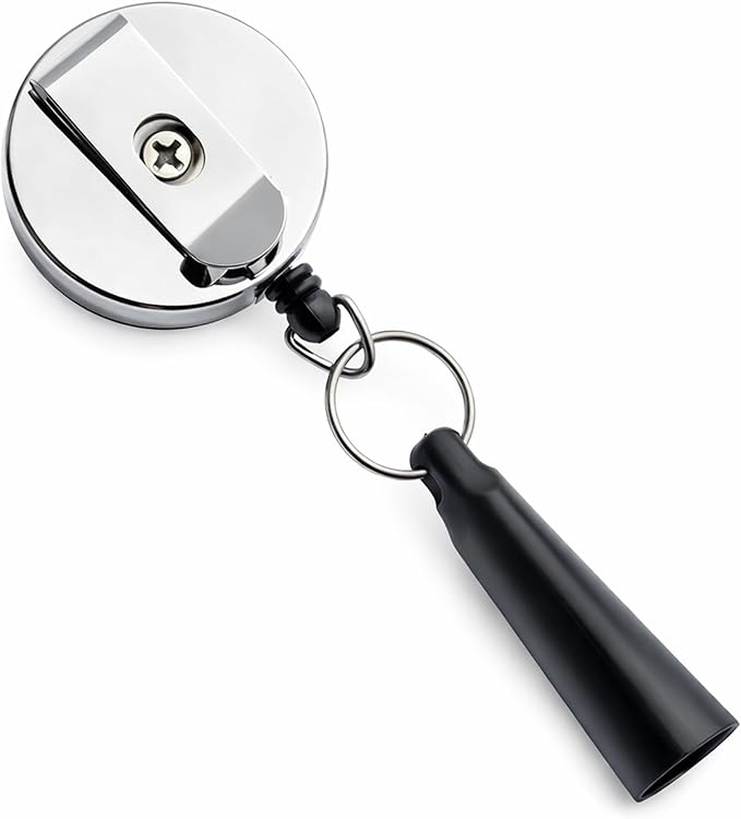 Specialist ID 25 Pack Custom Logo Retractable Pen Reel with Dome Label - Heavy Duty Personalized Marker & Pencil Holder with Metal Belt Clip for Construction, Industrial Work Gear Branding