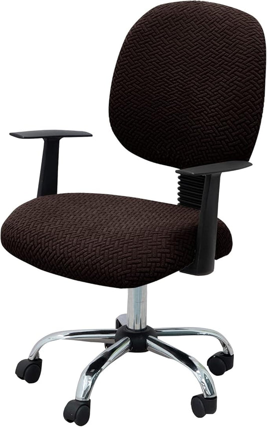 MIFXIN Computer Office Chair Cover Stretch Elastic Slipcover 2 Piece Stretchy Jacquard Washable Computer Chair Covers Furniture Protector for Office Home, NO Chair Only Covers (Coffee)