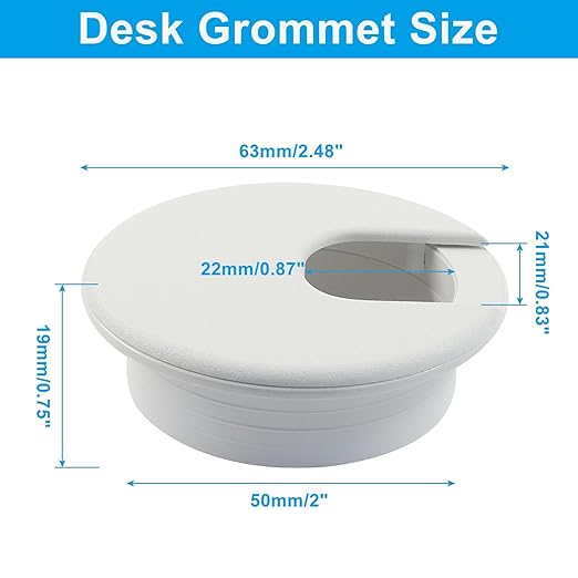Piutouyar 4 Pcs 2 Inch White Desk Grommet, Plastic Cable Hole Cover Desk Wire Cord Organizer for Office Equipment, Computer Table