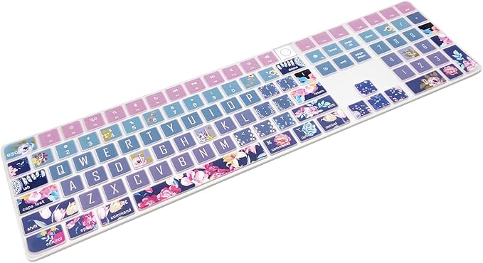 Keyboard Cover Skin for 2021 New Apple iMac Magic Keyboard (Model: A2520) with Numeric Keypad and Touch ID, Cute Printing Silicone Keyboard Protector, Red Flower