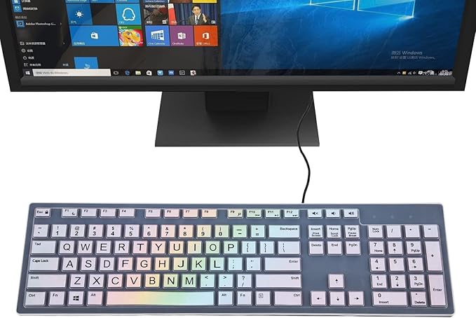 Color Keyboard Cover Skins Compatible with DELL KM636 KB216 Wired Keyboard & DELL Optiplex 5250 3050 3240 5460 7450 7050 & DELL Inspiron AIO 3475/3670/3477 All-in one Desktop(Rainbow 11)