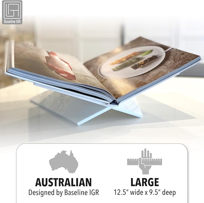 Large White Acrylic Book Stand, 12.5" x 9.5" x 5.5”, Acrylic Book Holder, Open Bookstand for Display and Reading Cookbooks, Art Books, Bibles, Magazines - Home and Office