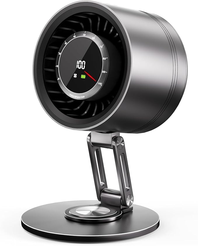 Titanium Alloy USB Desk Fan, Foldable 3D Airflow Desk Air Circulator, 23dB Quiet BLDC Motor,10 Speeds with LED Display for Home, Office & Outdoor