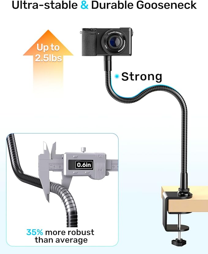 19-inch Gooseneck Webcam Mount Stand for Desk, Heavy-Duty Table Clamp & Flexible Arm for Logitech Webcam BRIO 4K C920 C920s C922 C922x C925e C930 C930e C960 C615 NexiGo N60, Cam with 1/4" Thread