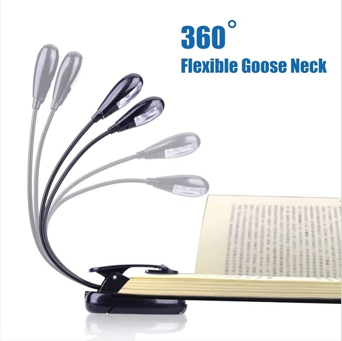 2 Pack Music Stand Light, Clip on Piano Light, USB and AAA Battery Operated, Eye Caring LED Book Lights, 2 Arm x 2 Brightness Levels, Ideal for Piano, Sheet Music, Orchestra, Guitar