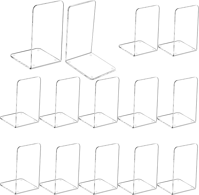 MerryNine Clear Book Ends 14pcs, Acrylic Bookends for Shelves, Non-Slip Bookend Decorative for Heavy Duty Book, Books Holder Stopper for Kids, Bookshelf Dividers Books Organizer for Office Home School