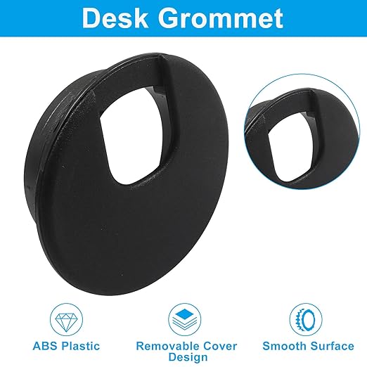 Piutouyar 4 Pcs 2 Inch Black Desk Grommet, Plastic Cable Hole Cover Desk Wire Cord Organizer for Office Equipment, Computer Table