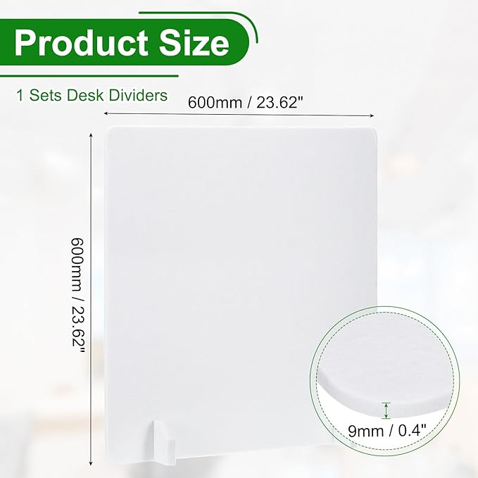 PATIKIL Desk Dividers 24" x 24", 1 Pack Desk Privacy Panel Freestanding Noise Reducing Partition Acoustic Panel with 4Pcs Support Feet for Testing Office Home Library, Pure White Style C