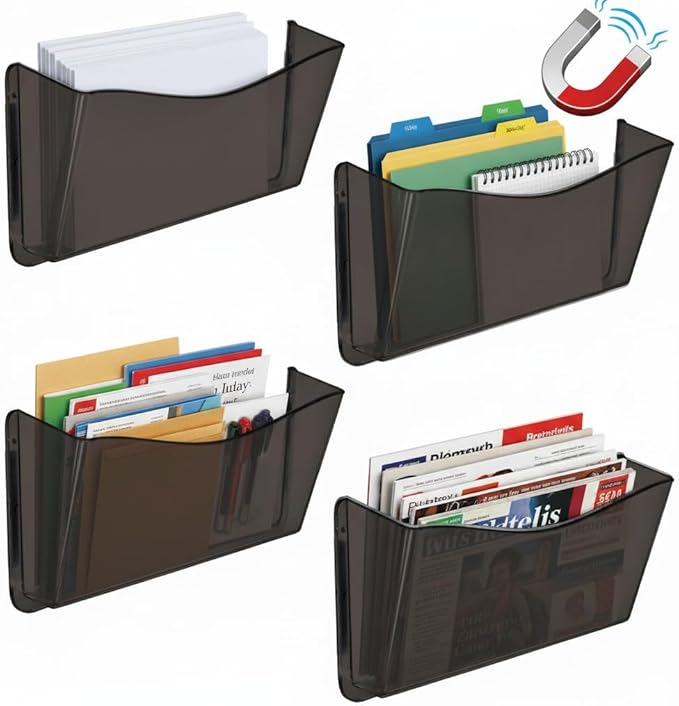 Azar Displays 250045-SMK Plastic Wall Mount File Holder with Magnets Smoke Colored, 4-Pack