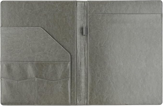 Padfolio Portfolio Binder, Faux Leather Folder, Resume Interview Legal Document Organizer, Letter Sized Writing Pad w/Business Card Holder, A4 Professional Folio for Office Conference (Grey)