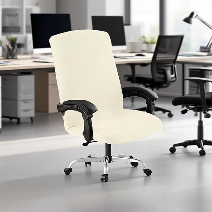 Office Chair Cover,Removable Desk Chair Cover with Zipper,Stretch Anti-dust Universal Rotating Office Seat Slipcover,Washable High Back Computer Seat Protector for Pets (Beige, Large)