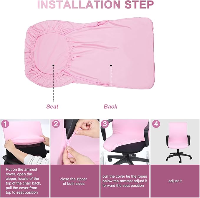 Tallew Office Chair Cover Stretchable Computer Universal Chair Seat Covers Removable Desk Chairs Slipcovers Washable Office Cushion Backrest for Rotating(Pink)
