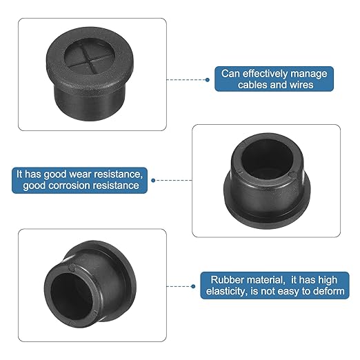 uxcell 6 Pcs Cable Cord Grommet, 9/16 Inch (14mm) Desk Grommet Flexible Rubber Grommets Wire Hole Cover Pass Through for Office Computer Desk Wire Organizer, Black