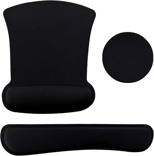 Keyboard Wrist Rest Pad Mouse Pad with Wrist Support Set of 3, Gaming Mousepad with Non-Slip Rubber Base, Ergonomic Memory Foam Mouse Cushion Support for Home Office Laptop Computer, Black