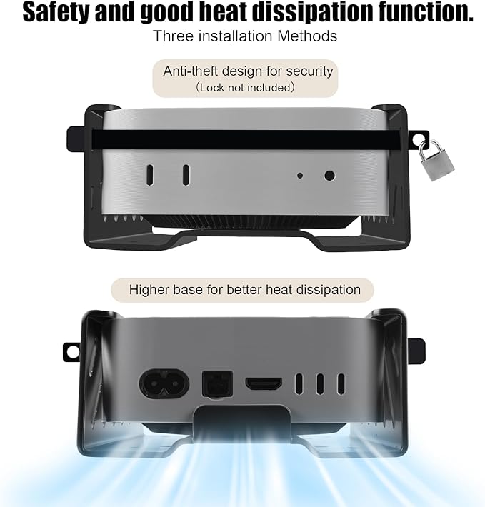Metal Mac mini PC Mount Compatible with 2024 Mac mini M4/M4 Pro Stand VESA Mount with Anti-Theft,Under Desk Mount and Wall Mount with Lock Anti-Theft Dock