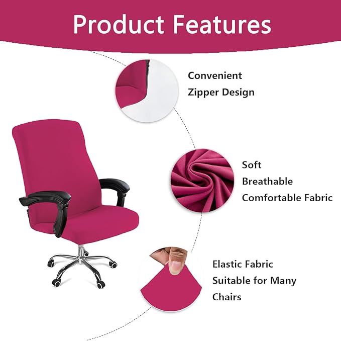 Office Chair Cover,Removable Desk Chair Cover with Zipper,Stretch Anti-dust Universal Rotating Office Seat Slipcover,Washable High Back Computer Seat Protector for Pets (Red, Large)