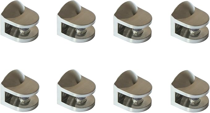 Wall Mounted Adjustable Shelf Brackets Shelf Clips Metal Clamps Holder Brushed Nickel for 4-8mm Glass Acrylic Wood (Set of 8)