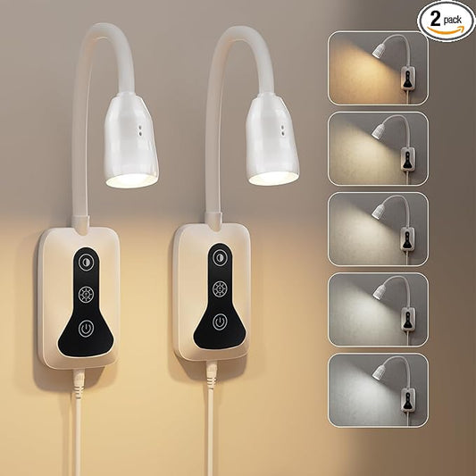 2 Pack Wall Mounted Headboard Reading Light, LED Dimmable Touch Control, Adjustable Neck, Ideal for Bedside, Office, or Reading（White）
