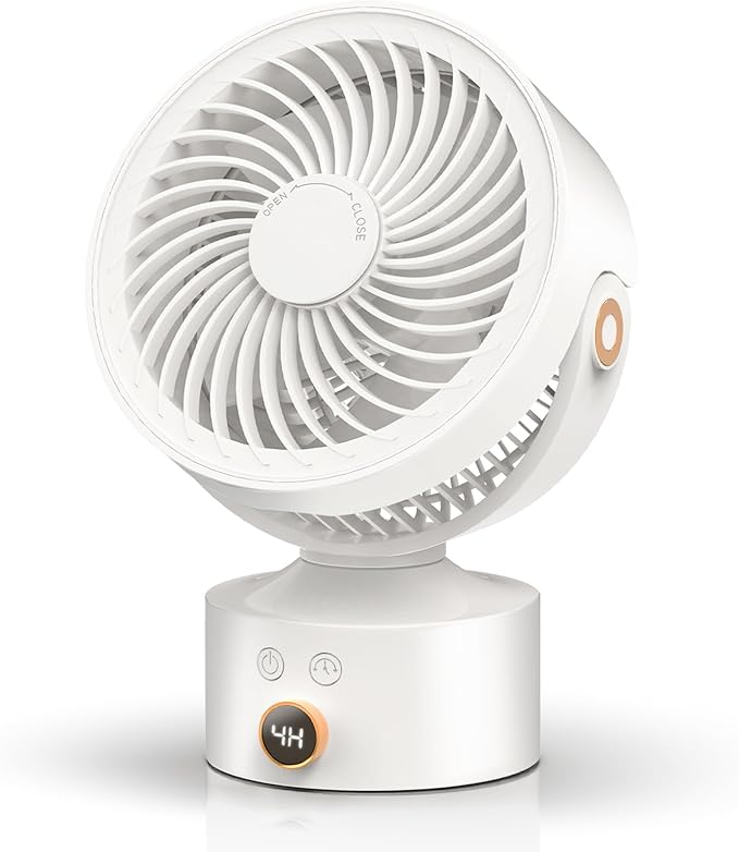 Desk Fan Small Oscillating for Bedroom, 9 Inch Quiet Desk Fan Air Circulator with 3 Speeds, 4H Timer, Rechargeable Desk Fan for Office/Dorm/Room-White