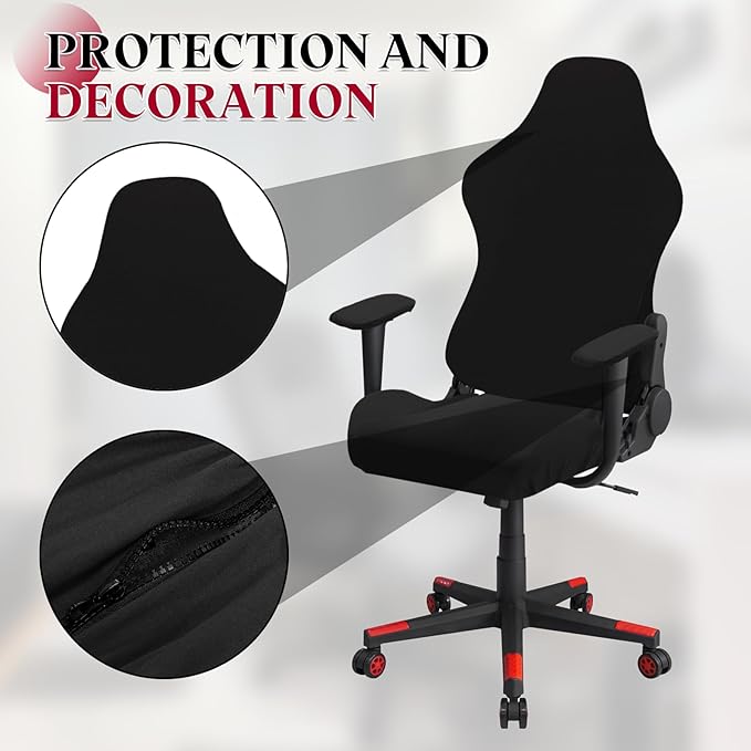 uxcell Gaming Chair Covers, Stretchable Office Computer Chair Slipcover with Armrest Covers, Elastic Seat Protector for Office Reclining Racing Game Chair, Black