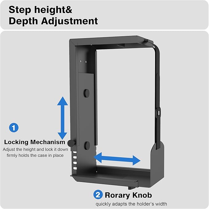 Universal Wall or Under Desk CPU Mount, PC/NAS Bracket – 4.5 to 9.2 inch Wide Computer Holder, Space-Saving Design with Safety Lock,Max Load 32Lbs