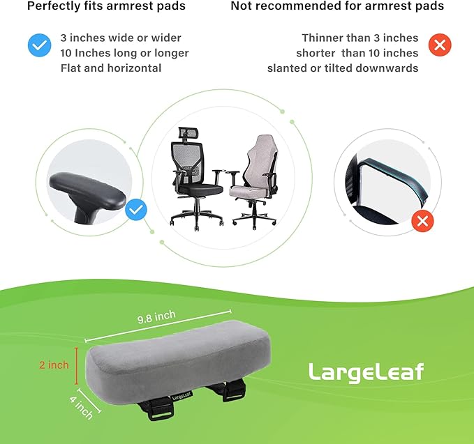 LargeLeaf Extra Thick 2 Inches Chair Cushions - Elbow Pillow Pressure Relief for Office and Gaming Chairs - Memory Foam Armrest Pads 2-Piece Set (Gray)