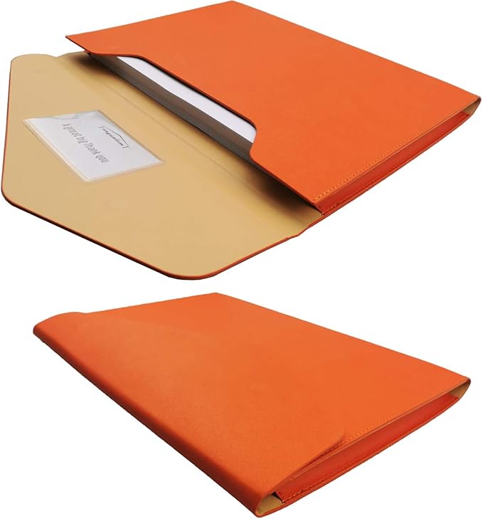 PU Leather A4 File Folder Document Holder Waterproof Portfolio Envelope Folder Case with Invisible Magnetic Closure Orange