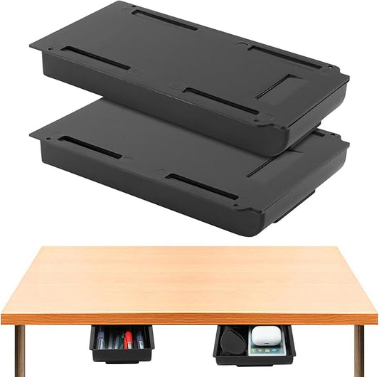 2pcs Under Desk Drawer, Self-Adhesive Slide Out Storage Organizer Attachable Pencil Storage Tray Under Table for Office Home Kitchen Organization(COLOR:Black)