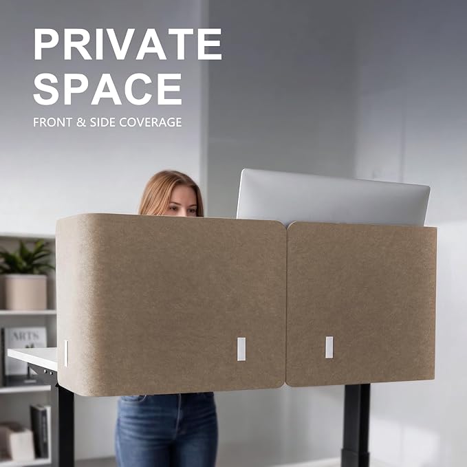Desk Privacy Panel,2PCS L-Shaped Clamp-On Office Desk Divider,2-in-1 Adjustable Acoustic Desktop Partition Or Under Desk Modesty Panel,for Office,Home,Felt(Dark Camel, 47.2" x 17.7")