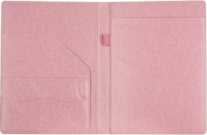 Padfolio Portfolio Binder, Faux Leather Folder, Resume Interview Legal Document Organizer, Letter Sized Writing Pad w/Business Card Holder, A4 Professional Folio for Office Conference (Pink)