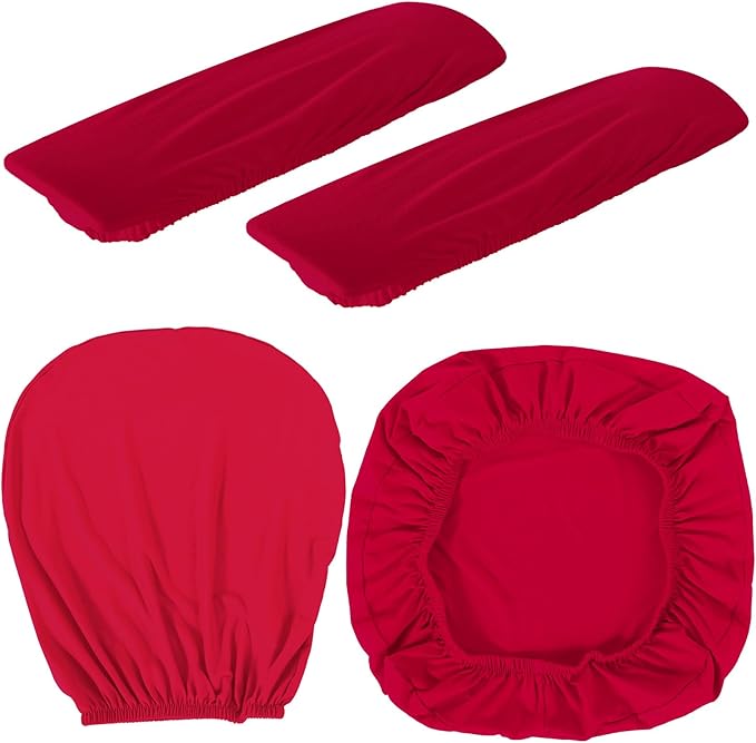Tallew 4 Pcs Office Chair Covers Set Computer Universal Protective Stretchable Chair Seat Covers Desk Armrest Cover Pads Office Cushion Backrest for Rotating(Regular,Red)