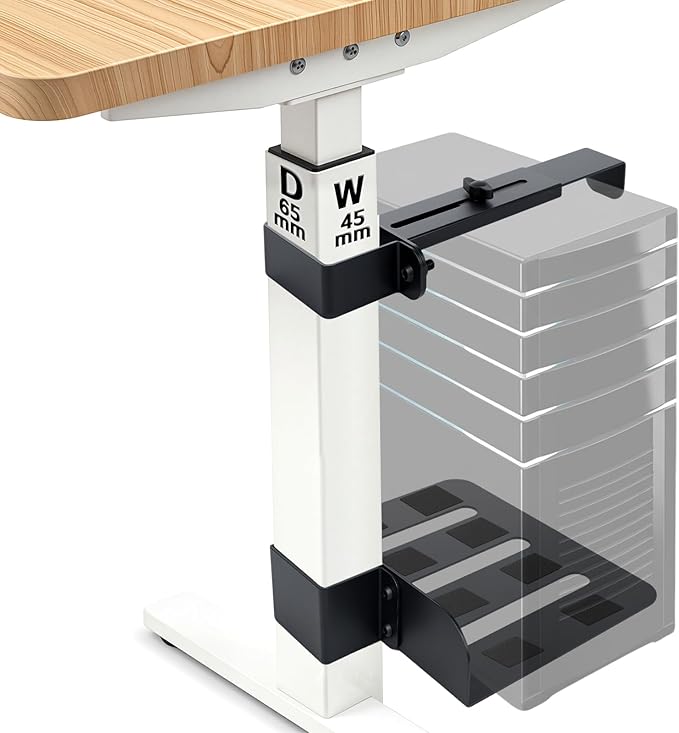Under Desk PC Mount,65mm×45mm Leg-Specific PC Holder Under Desk,Adjustable 5.6-9.7 Inch Heavy Duty Steel CPU Support, with Non-Slip Pads,75lb Capacity Black