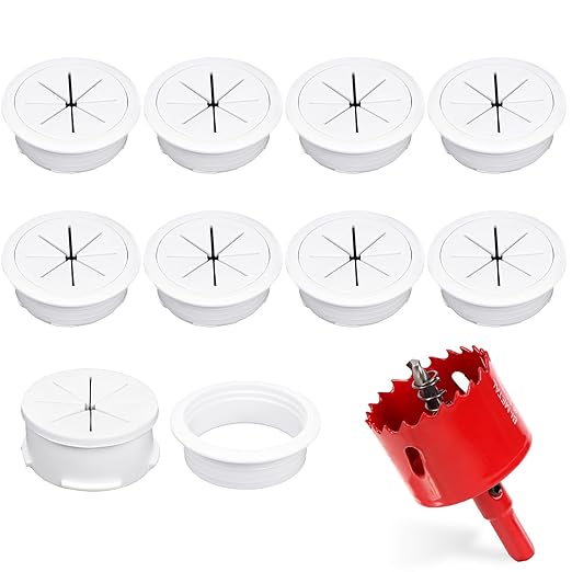 8 Pcs White Desk Grommet, 2 Inch Desk Hole Cover for Cables, Grommet Cover with Hole Saw for Table Cables Wire Home Office